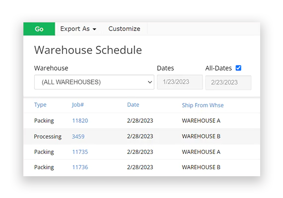 warehouse schedule